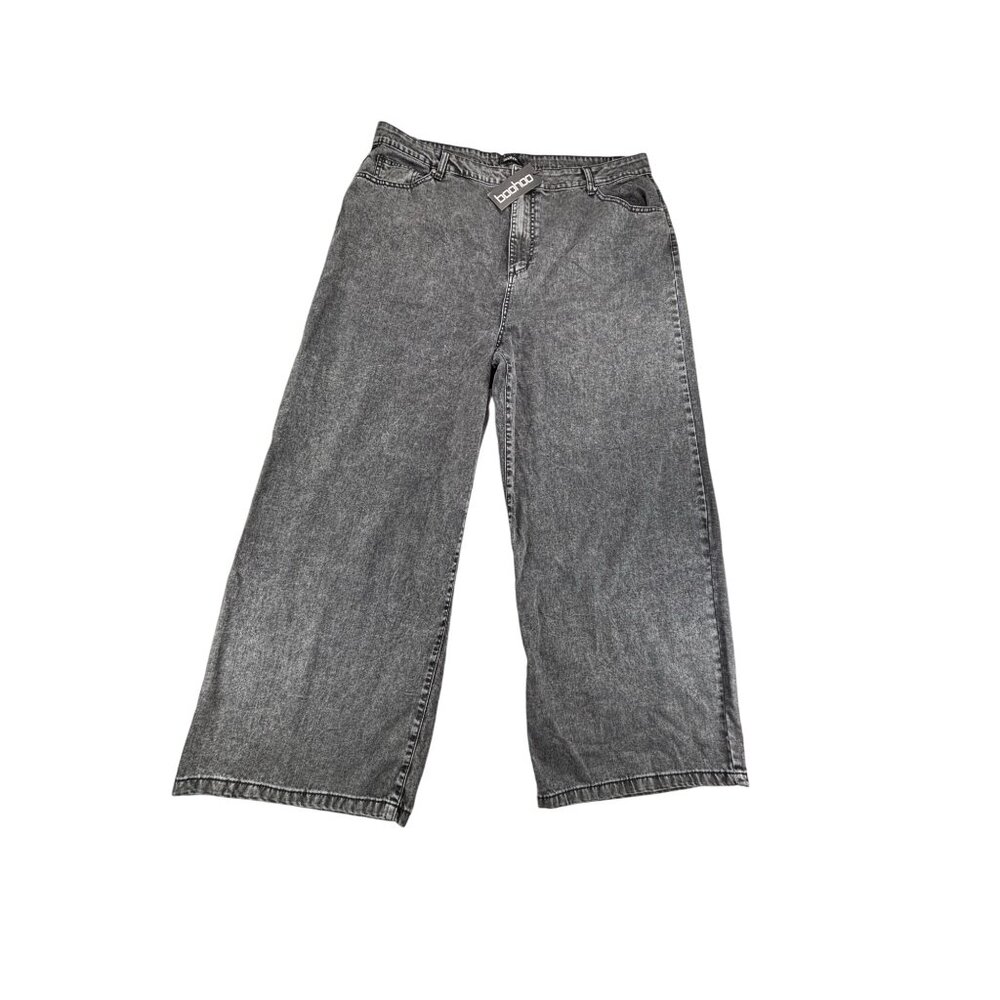 Boohoo Wide Leg Grey Denim Jeans Size 22 Skater Baggy 13.5" leg NWT Grunge Y2K